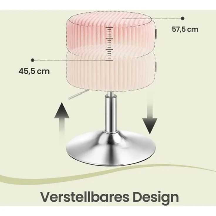 VASAGLE Schminkhocker Höhenverstellbarer Sitzhocker Rund 360° Drehbar ohne Lehne 38,5 x 38,5 x 44-56 cm Rosa – Bild 4