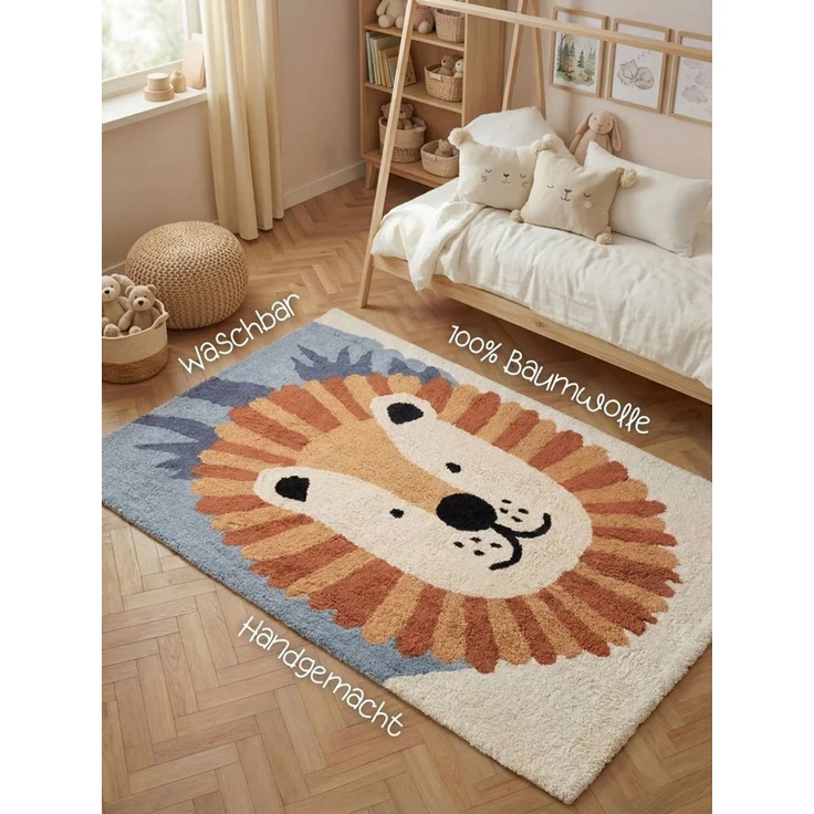 Hanse Home Kinderteppich Samba - Pflegeleichter Teppich Junge Mädchen, rutschfest & Waschbarer Formteppich Löwe, Kinderzimmer Weicher Spielteppich, Spielunterlage - Creme Multifarben, 140x200 cm – Bild 3