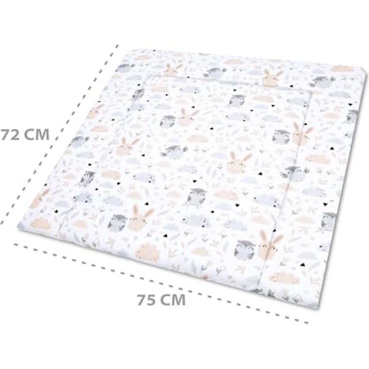 Wickelauflage für Babys 75x72 cm - Weiche Baumwolle, Abwaschbar - Wickelkommode & Wickeltischauflage Hellgrau Eulen – Bild 3