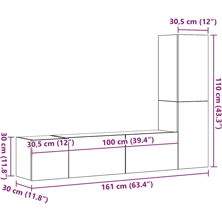 vidaXL TV-Wandschränke 3 Stk. Altholz-Optik Holzwerkstoff 3328961 – Bild 9