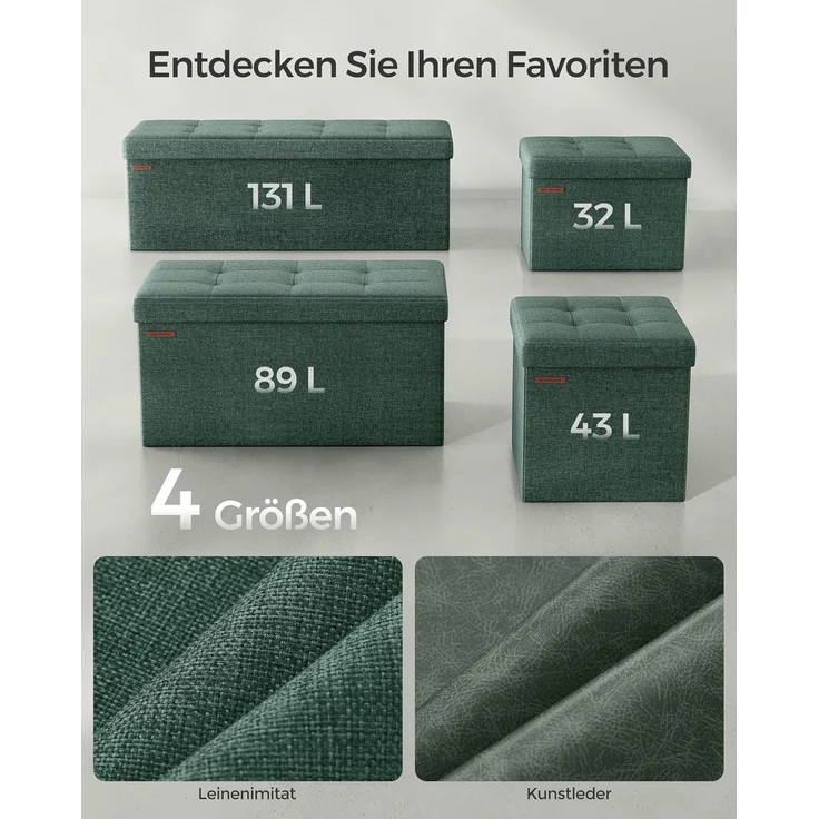 Songmics Sitzhocker mit Stauraum, kleine klappbare Sitzbank, 31x41 cm Fußbank, Aufbewahrungsbox, bis 130 kg belastbar, für Wohnzimmer Schlafzimmer Schlafsaal, vintagegrün LSF102C01 – Bild 6