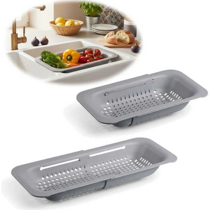 LS-LebenStil Küchensieb Abtropfsieb Ausziehbar Spülbeckensieb Organizer für Spülbecken, Kunststoff, (Siebkorb für Obst, Gemüse, Nudeln - Abtrogfestell für Geschirr, 1-St, Lebensmittelecht, BPA-frei, flexibler Abtropfkorb, Nudelsieb, Seiher), Abflusssie... – Bild 1