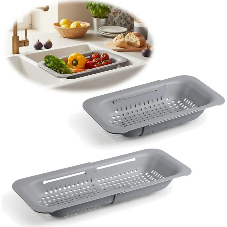 LS-LebenStil Küchensieb Abtropfsieb Ausziehbar Spülbeckensieb Organizer für Spülbecken, Kunststoff, (Siebkorb für Obst, Gemüse, Nudeln - Abtrogfestell für Geschirr, 1-St, Lebensmittelecht, BPA-frei, flexibler Abtropfkorb, Nudelsieb, Seiher), Abflusssie...