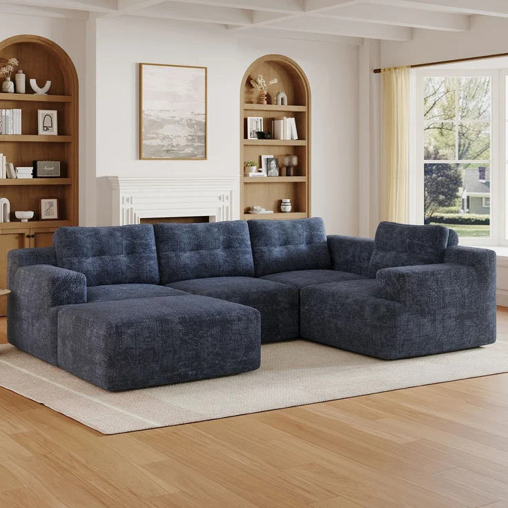 5-Sitzer modulares U-Form Sofa 252 x 180 x 82 cm aus Chenille, rahmenlos – Bild 4
