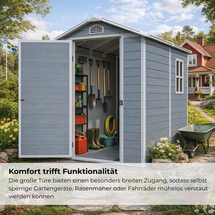 osoltus 'Lönneberga' Gartenhaus, 2,5m², Kunststoff grau, 195 x 128cm – Bild 4