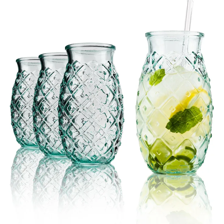 BigDean® Trinkgläser im Ananas-Design 700ml [4er Set] aus 100% Recyclingglas | Partygläser für Longdrinks · Cocktails · Softdrinks & Wasser | umweltbewusst · spülmaschinenfest · langlebig