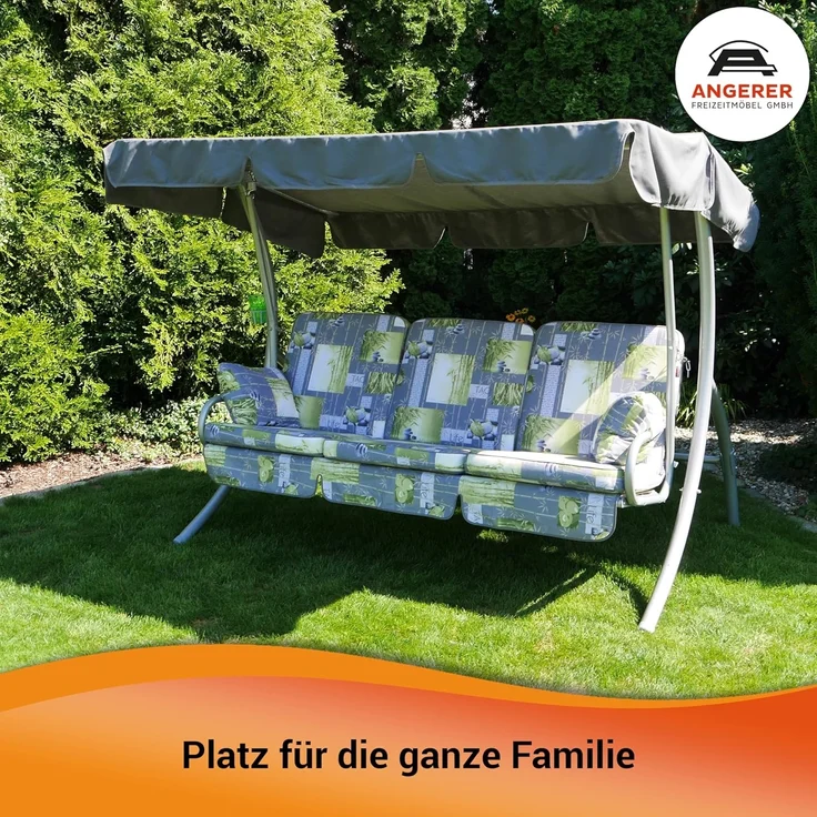 Angerer Freizeitmöbel GmbH Hollywoodschaukel Comfort - Gartenschaukel Made in Germany - Schaukel zum Sitzen, Liegen und Entspannen - mit Bett-Funktion - einfache Montage (Rot-Orange-Grün gestreift) – Bild 7