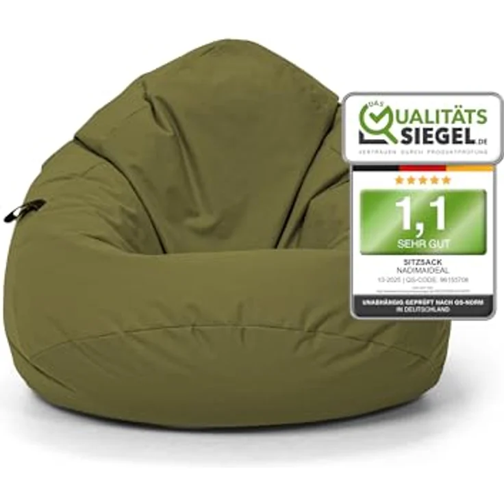 Nadimaideal Sitzsack Tropfenform Kastanie | Bodenkissen für Kinder & Erwachsene | Indoor & Outdoor | Gaming Sitzsack - Sitzkissen - Beanbag | Füllung EPS Perlen (Khaki, XXL-Durchmesser 88 cm) – Bild 2