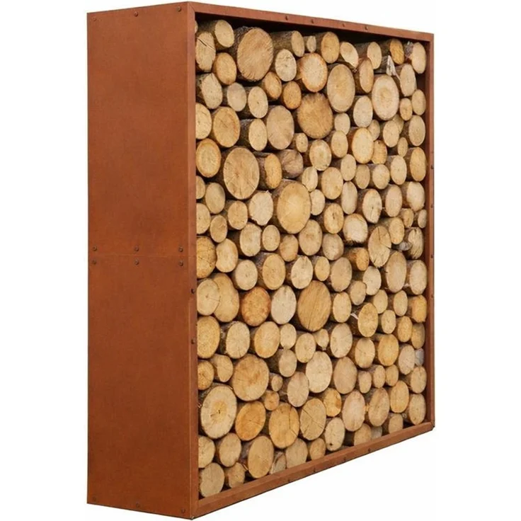 Cortenstahl Sichtschutzwand Brennholzregal 150x150x38 cm Rost Holzlager Edelrost – Bild 3