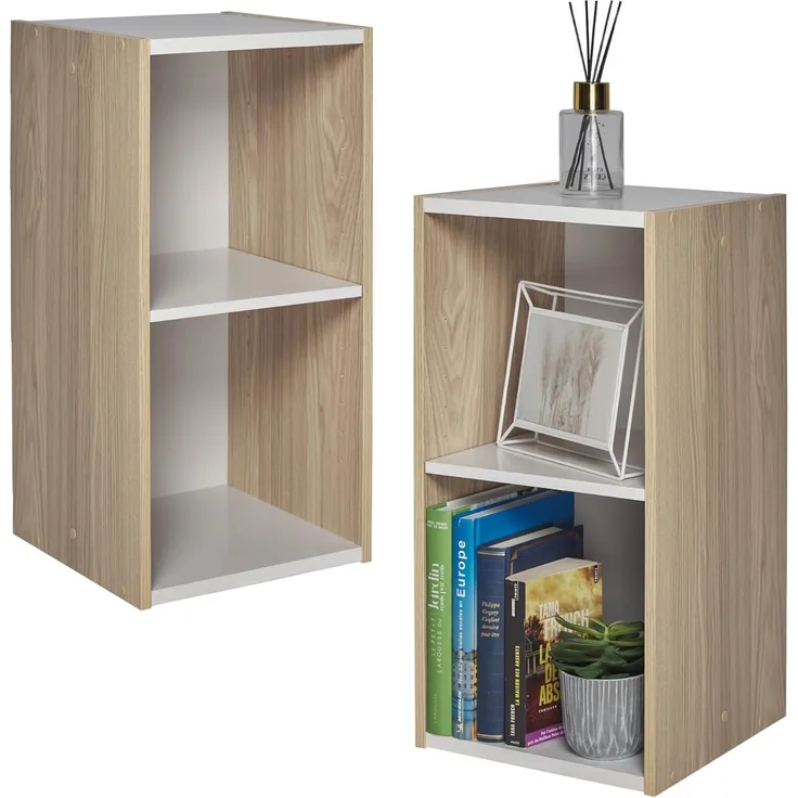 Iris Ohyama, Aufbewahrungseinheit, Bücherregal, Set aus 2 kleinen Elementen mit 2 modularen Regalen, modern, Bücher, CDs, Büro, Schlafzimmer, Wohnzimmer, UB-6030, Hellbraun