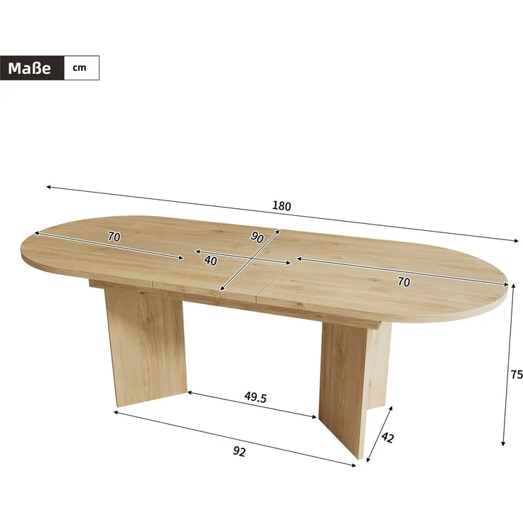 Esstisch ausziehbar 180cm×90cm×75cm in Eiche-Optik – moderner MDF-Esstisch mit abgerundeten Ecken – Bild 4