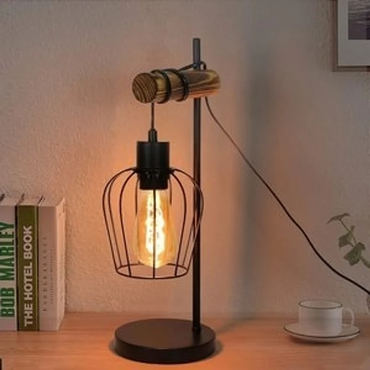 Nettlife Tischleuchte Holz Vintage E27 Tischlampe 1 flammig Nachttischlampe Landhausstil, mit Kippschalter, LED wechselbar, Wohnzimmer Schlafzimmer Kinderzimmer Esszimmer – Bild 6