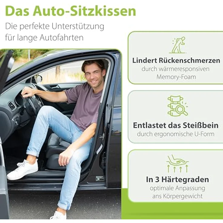 feela Sitzkissen Orthopädisches Auto-Sitzkissen – entlastet Rücken & Steißbein, Mehr Komfort auf langen Fahrten – fördert Haltung & entspanntes Sitzen – Bild 2