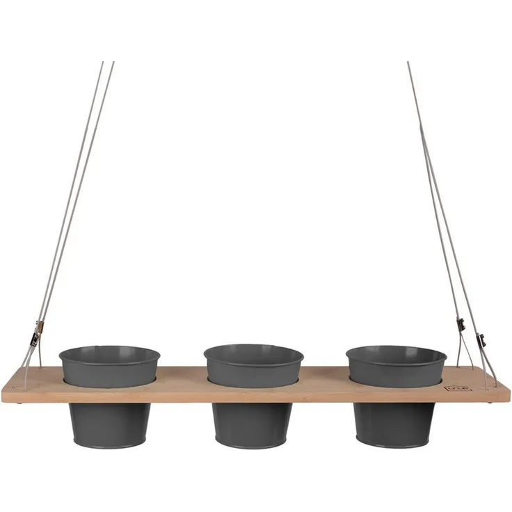 UNUS HOME Blumenkasten Kräuterbar, Pflanzenregal (60cm, grau), Stabile Drahtseilaufhängung, hängende Kräutertöpfe