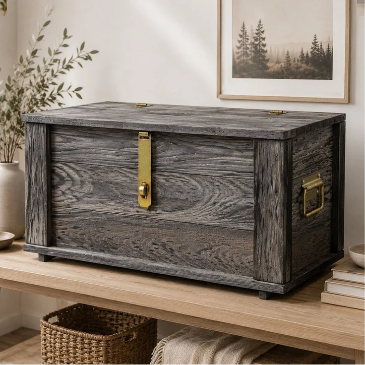 Kistenkolli Altes Land Allzweckkiste Truhe Hugo Vintage schwarz mit Deckel 50 x 36 x 26cm (Spar-Set, 1er Set) – Bild 2