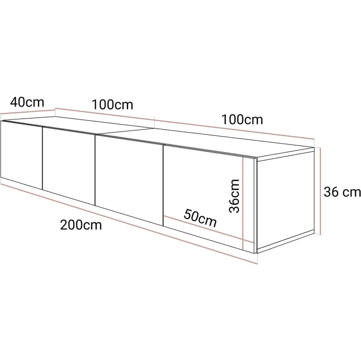 Lookway TV-Schrank COLGANTE KASCHMIR GLOSS 200 cm Hängeschrank mit Led Beluchtung (2x TV-Schrank) Breite: 200 cm – Bild 7