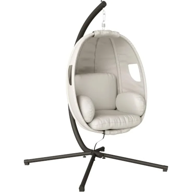 Outsunny Hängesessel Gestell mit dick Sitzpolstern, verstellbarer Höhe, Schaukelsessel (Eiförmiger Hängeschaukel, 1-St, faltbar Hängekorb), für Indoor Outdoor Garten Hellgrau – Bild 1