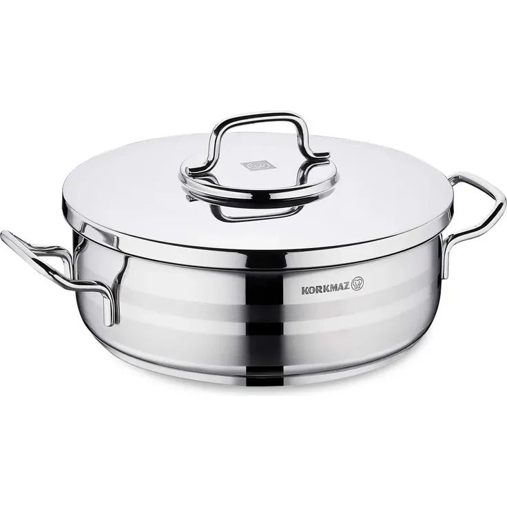 Korkmaz Astra2 Low Casserole 32 x 12 cm - 10,25 L, Edelstahl-Kochtopf mit Deckel