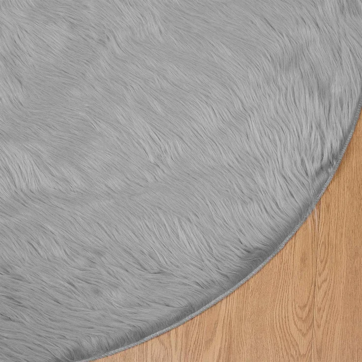 vidaXL Kunstschaffell Teppich Tafalla Grau Ø 100 cm Polyester 42021536 – Bild 6