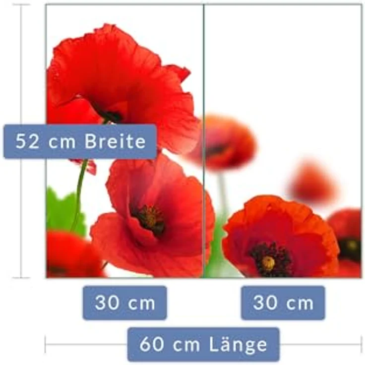 Herdabdeckplatte Abdeckung Ceranfeld Abdeckplatte Schneidebrett 2-Teilig 60x52 Mohnblume Rot Spritzschutz Glasplatte Ceranfeldabdeckung Schutz Herdschutz Sicherheitsglas Glasschneidebrett 2 x 30 x 52 – Bild 3