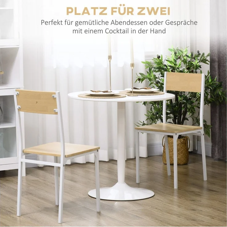 HOMCOM Esstisch 80x80 cm rund Küchentisch für 2 Personen Esszimmertisch mit Stahlbein, Rutschfester Fußauflage Säulentisch moderner Kaffeetisch für Küche, Esszimmer und Wohnzimmer Weiß – Bild 3
