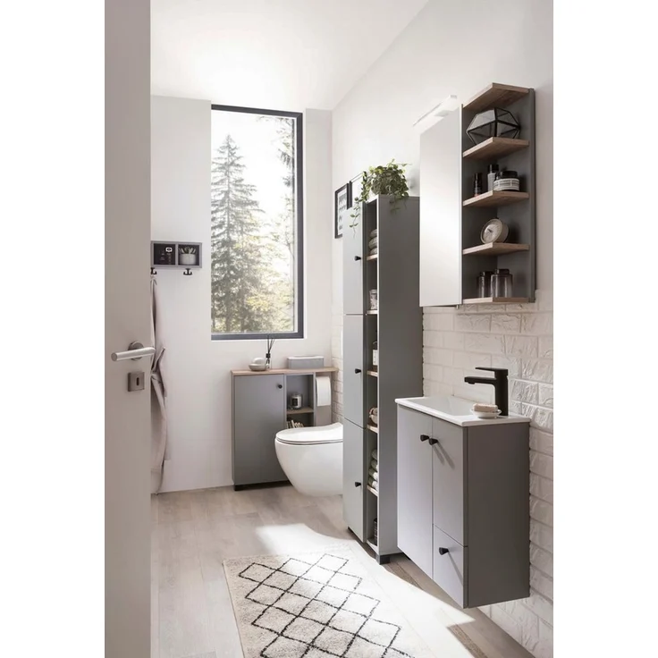 Schildmeyer Balto Hochschrank 157482, Platingrau/Wildeiche Dekor, 44,9 x 23,4 x 167,6 cm – Bild 1