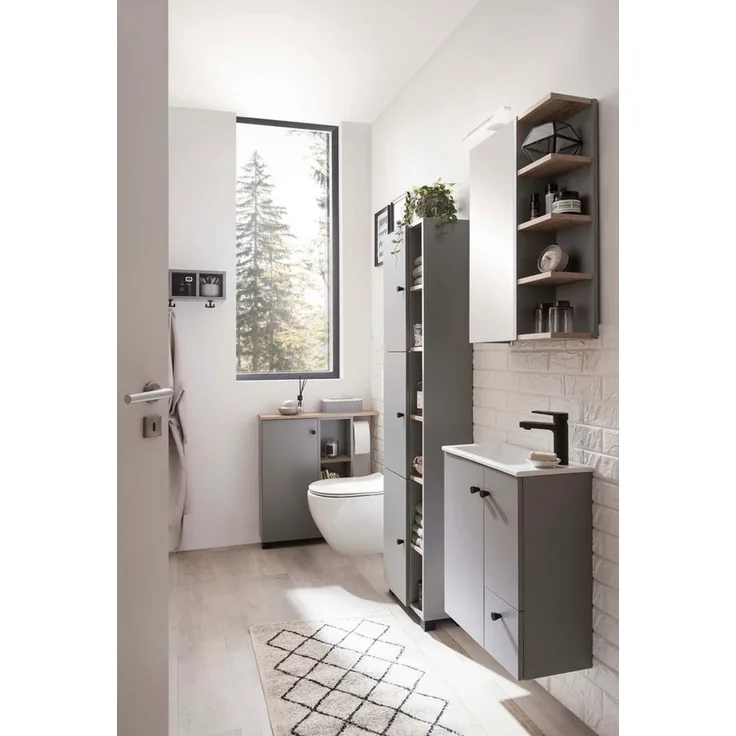 Schildmeyer Balto Hochschrank 157482, Platingrau/Wildeiche Dekor, 44,9 x 23,4 x 167,6 cm