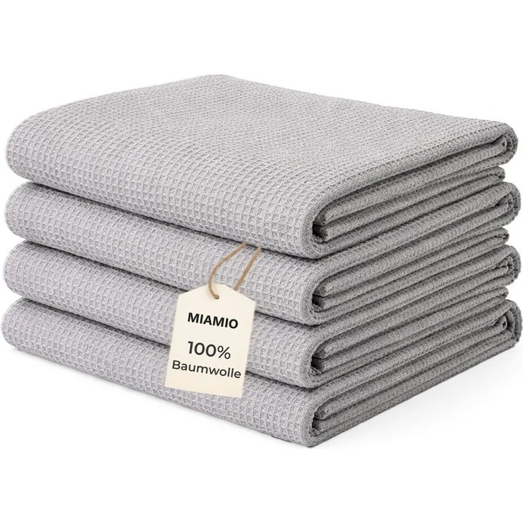 MiaMio Geschirrtuch Geschirrtücher Baumwolle 4er Set 65x47 cm Waffelstruktur Grau, (Set, 4-tlg), Waffelstruktur, 65 x 47 cm – Bild 1