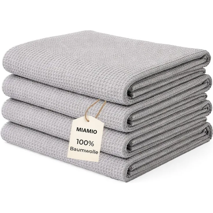 MiaMio Geschirrtuch Geschirrtücher Baumwolle 4er Set 65x47 cm Waffelstruktur Grau, (Set, 4-tlg), Waffelstruktur, 65 x 47 cm