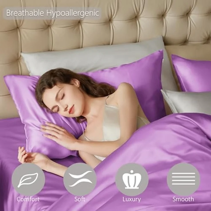 townssilk Kissenbezug Seide 100% 19mm Pure Maulbeerseide,Beidseitig Seide,für Haar Haut Gesundheit,kopfkissenbezug Seide,verstecktem Reißverschluss,1Stück,50x70cm,Wisteria – Bild 3