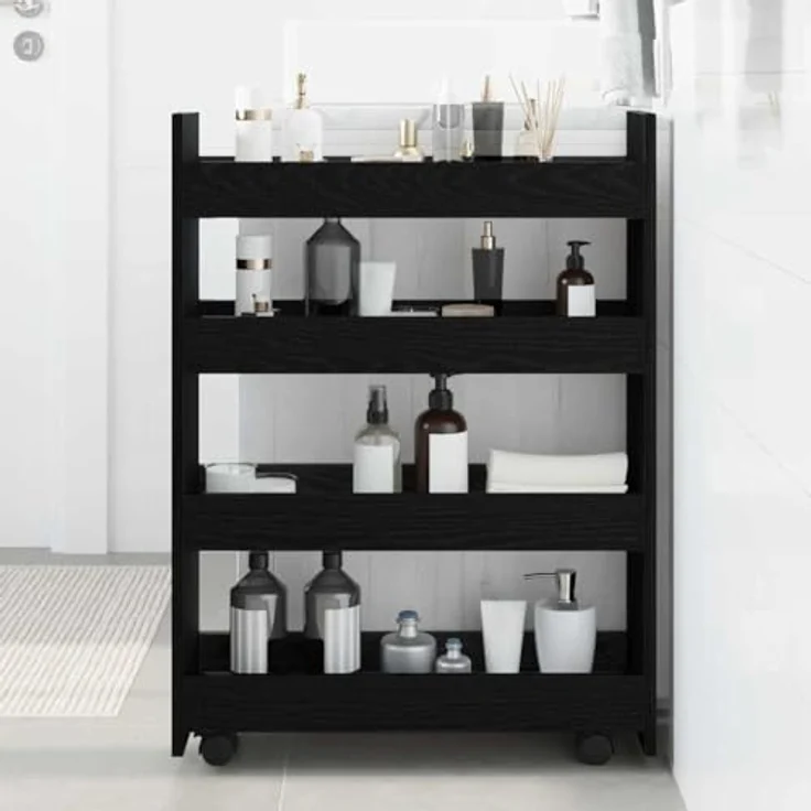 vidaXL Schmaler Aufbewahrungswagen Schwarz Eichen-Optik 869251 – Bild 3
