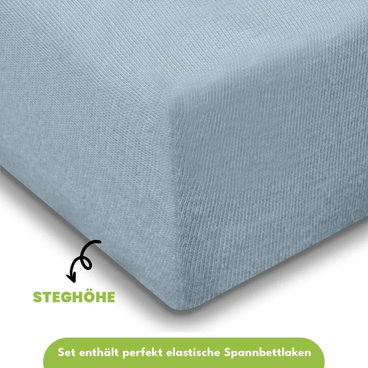 Jersey Spannbettlaken 180-200x200cm 100% Baumwolle Eisblau – Bild 2
