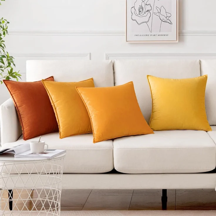 MIULEE 4er Set Samt Kissenbezug 50x50 cm Orange Serie Sofakissen Deko – Bild 7