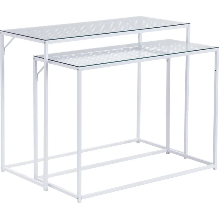 FINEBUY Konsolentisch FB72752 2er Set e Flurtische Metall Glasplatte Modern Industrial (Dekotische 2er Set Weiß Glas Metall Modern), Ablagetische Wohnzimmer, Glastische Platzsparend – Bild 6