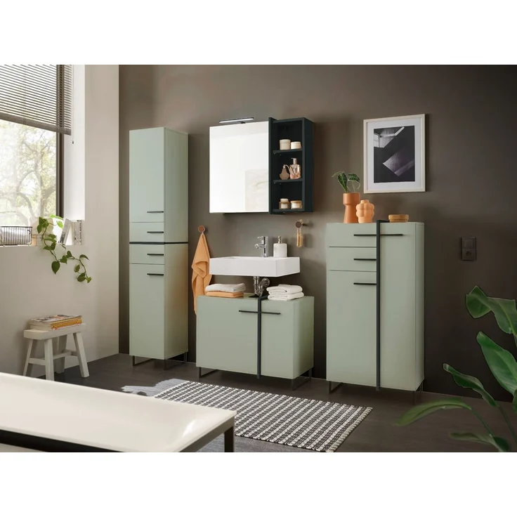 moebel-dich-auf Badmöbel-Set MESSINA, (Set 1, 4-St, Hochschrank, Spiegelschrank, Wbu, Highboard), Softclose-Funktion – Bild 1