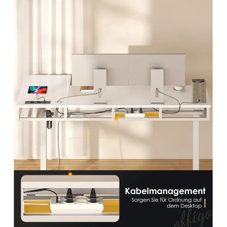 Eckschreibtisch Höhenverstellbar Elektrisch L 140 x 80 cm Weiß – Bild 10