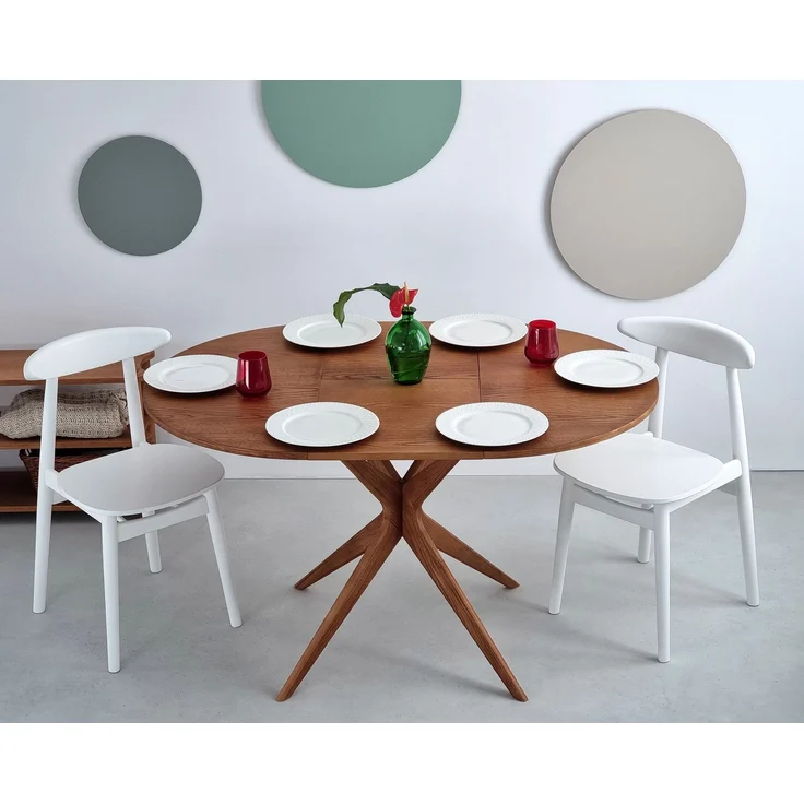 Ragaba Runder ausziehbarer Esstisch Ø 90 cm Esche & MDF Eschenholzfurnier Eichenbeize – Bild 4