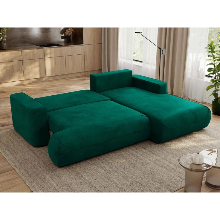 Ecksofa OVO mit schlaffunktion und bettkasten, Wellenfeder, lose Kissen, L-form 271x195 cm - Dunkelgrün Velvet - rechte Seite – Bild 3
