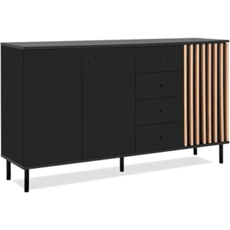 Livetastic Sideboard, Schwarz, Eiche Artisan, Metall, 2 Fächer, 4 Schubladen, 160x90x40 cm – Bild 3