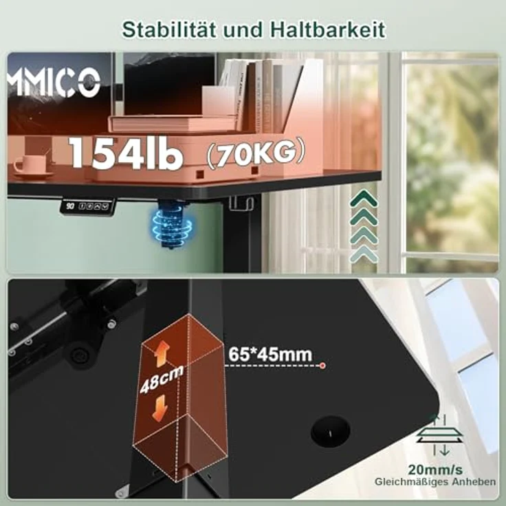 JUMMICO Höhenverstellbarer Schreibtisch 110x60cm, Standing Desk Elektrischer Schreibtisch Höhenverstellbar mit Memory-Funktion, Schwarz – Bild 6