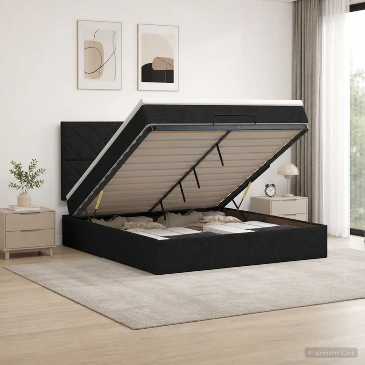 vidaXL Ottoman Bett mit Matratze Schwarz 180 x 200 cm Stoff 3457593 – Bild 1
