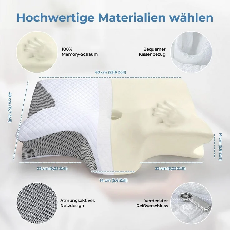 AKKEE Nackenstützkissen Orthopädisches Kissen Kopfkissen Nackenschmerzen aus Memory Foam, Ergonomisches – Bild 4