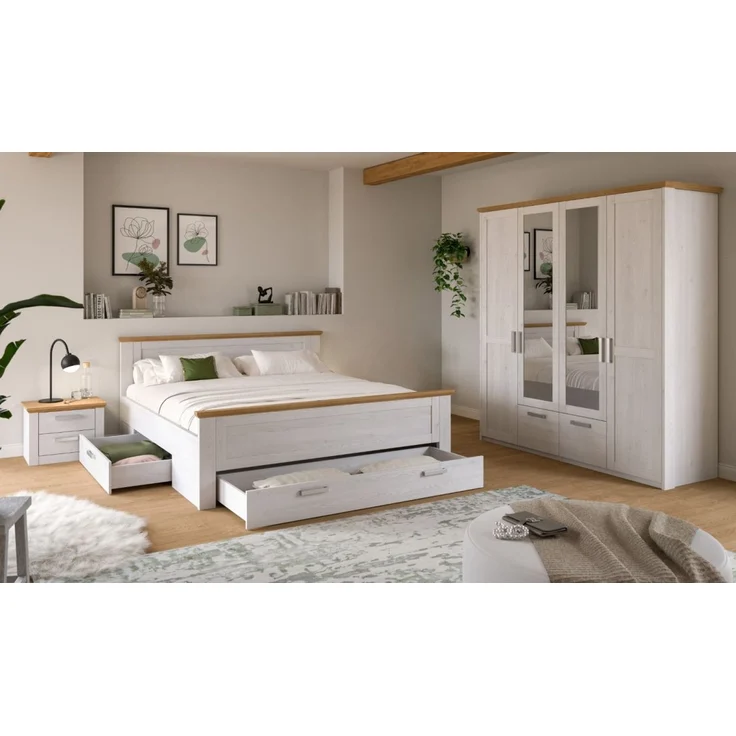 Schlafzimmer Set Mirano in weiß Lärche Landhaus Liegefläche 180 x 200 cm – Bild 2