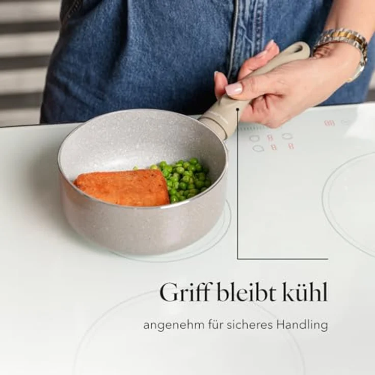 FLORINA Aluminium Kasserolle ISLA 16 CM 1,1L | Kleiner Kochtopf mit Antihaftbeschichtung | Schnelles und gleichmäßiges Erhitzen | Soft-Touch-Griff | Ästhetisches Design, Grau – Bild 6
