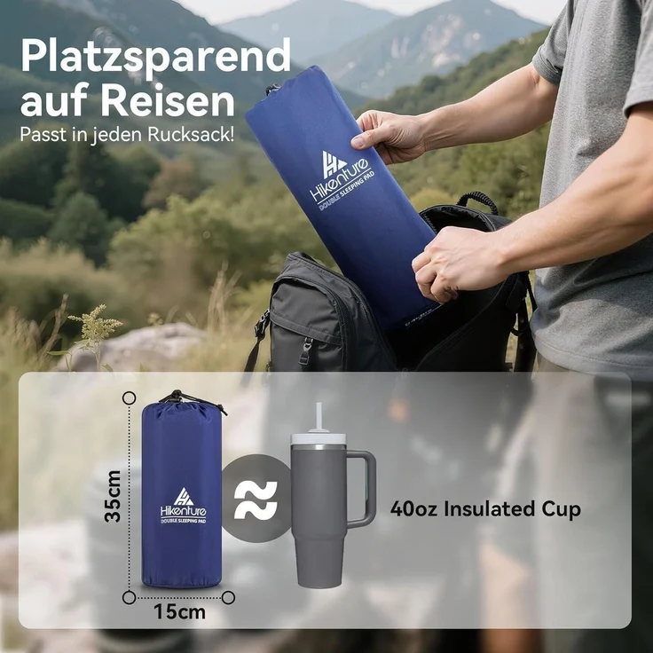 Isomatte Doppel Ultraleicht Aufblasbar Navyblau 140x200cm Mit Pumpsack – Bild 4