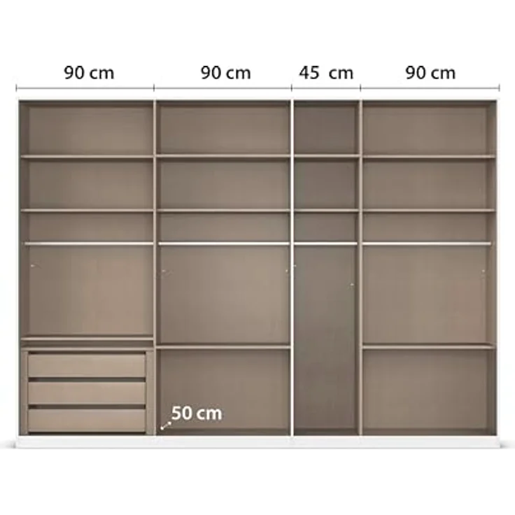 Rauch Möbel Alabama, Kleiderschrank für Schlafzimmer, Kinderzimmer, Wohnzimmer, Garderobe, Flur, 7-türig, Spiegel, mit Zubehör Premium, Farbe Beige, Breite 315 cm – Bild 7