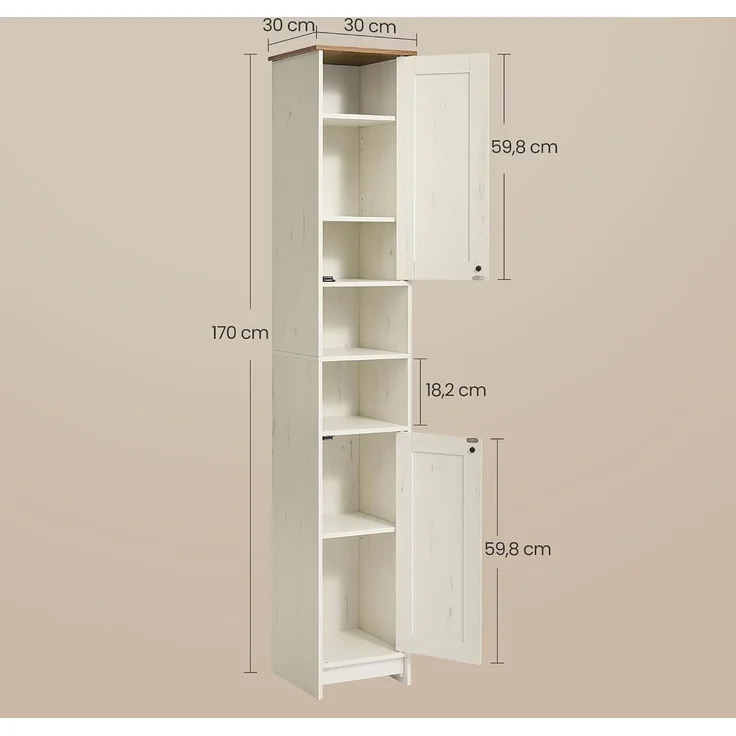 SONGMICS HOME Badezimmerschrank, Toolless-Technologie, superschnelle werkzeuglose Montage, Badschrank schmal, verstellbare Ablagen, Wohnzimmer, Flur, 30 x 30 x 170 cm, vintageweiß – Bild 3