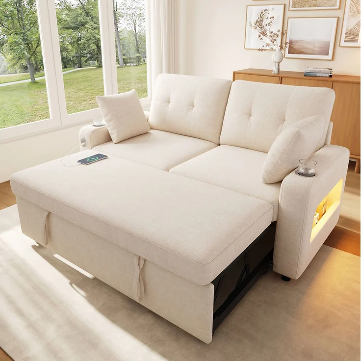 Schlafsofa 141,5x131x83,5 cm in Beige mit Schlaffunktion, LED und USB-Anschluss – Bild 2