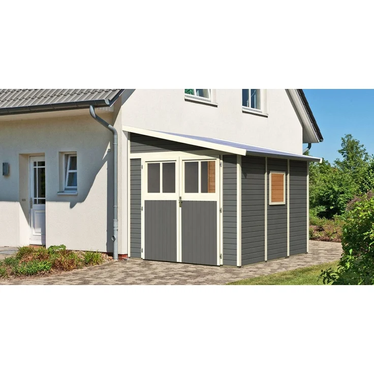 Karibu Gartenhaus Bomlitz 3 Anlehnhaus 19mm terragrau – Bild 2