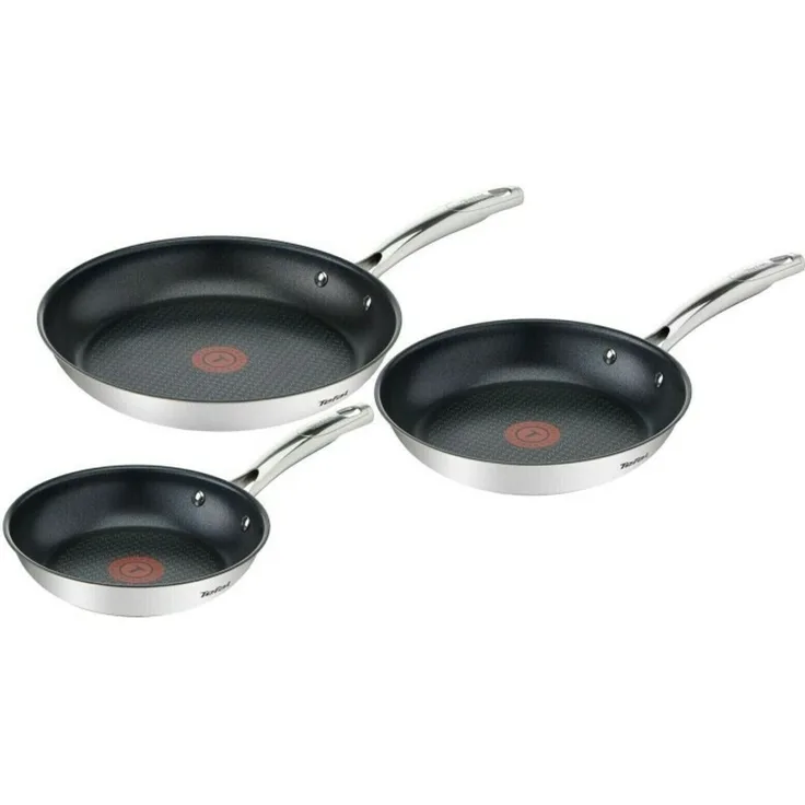 Tefal Pfannen-Set | Induktion | Antihaftbeschichtung | Edelstahl | 3-teilig 20/24/28 cm | Thermo-Signal | silber
